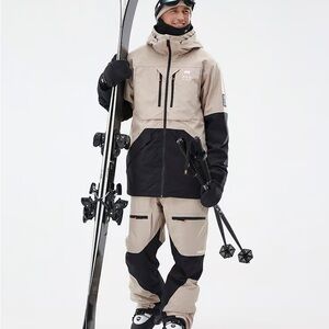 Men's Beige and Black Ski Kit (Top+Bibs)